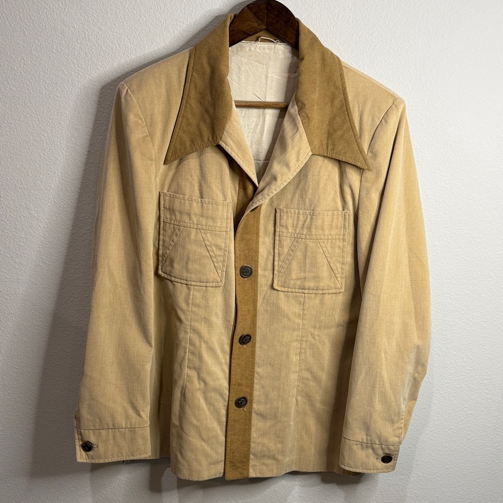 Sears Johnny Miller Tan Vintage 70's Style Micro Corduroy Leisure Jacket Size 40